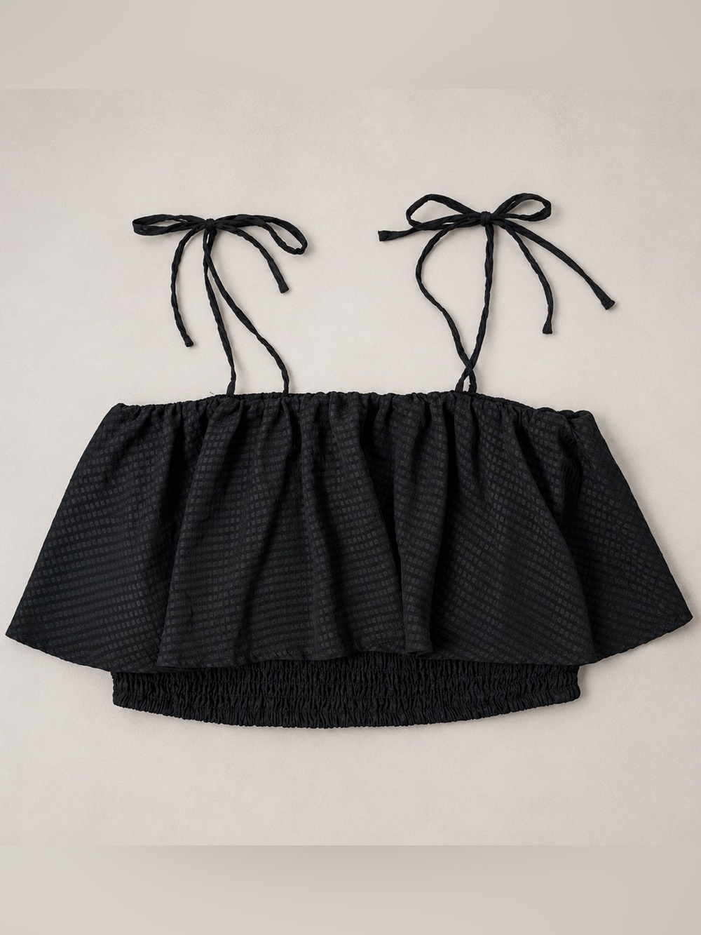 Abercrombie & Fitch Black Smocked Crop Cami Top Tie Strap Textured Women’s M
